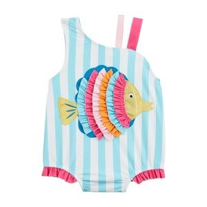 Mudpie GIRLS' GLITTER FISH APPLIQUE SWIMSUIT